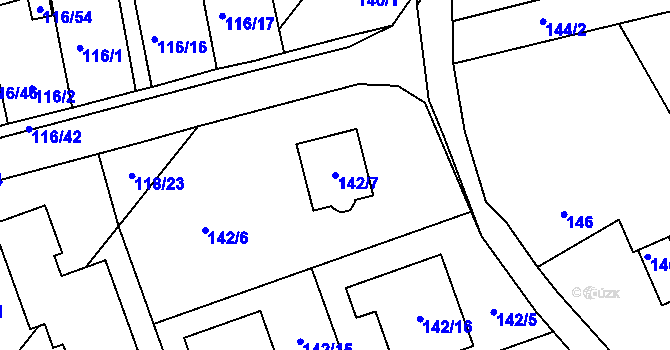 Parcela st. 142/7 v KÚ Lyžbice, Katastrální mapa