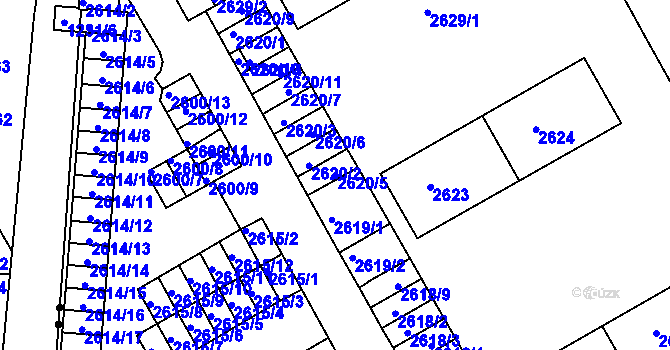 Parcela st. 2620/5 v KÚ Lyžbice, Katastrální mapa