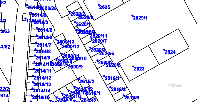 Parcela st. 2620/6 v KÚ Lyžbice, Katastrální mapa