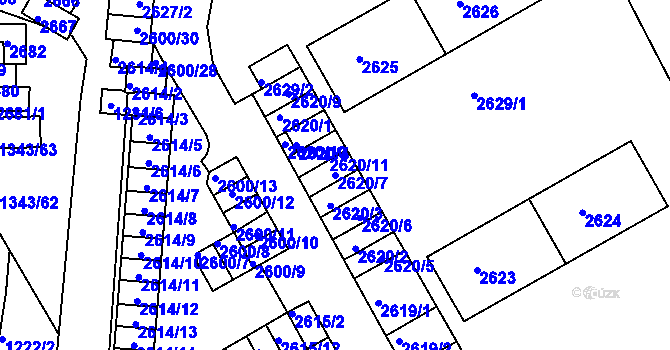 Parcela st. 2620/7 v KÚ Lyžbice, Katastrální mapa