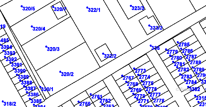 Parcela st. 322/2 v KÚ Lyžbice, Katastrální mapa