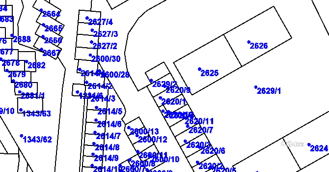 Parcela st. 2620/9 v KÚ Lyžbice, Katastrální mapa