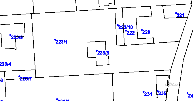 Parcela st. 223/5 v KÚ Lyžbice, Katastrální mapa