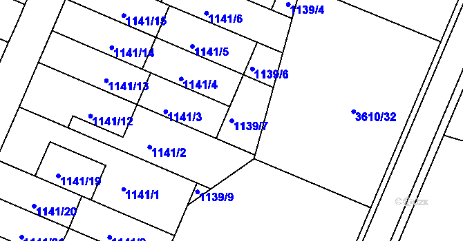 Parcela st. 1139/7 v KÚ Lyžbice, Katastrální mapa
