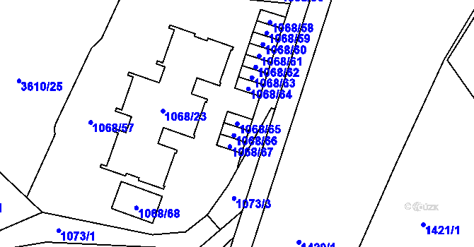 Parcela st. 1068/65 v KÚ Lyžbice, Katastrální mapa