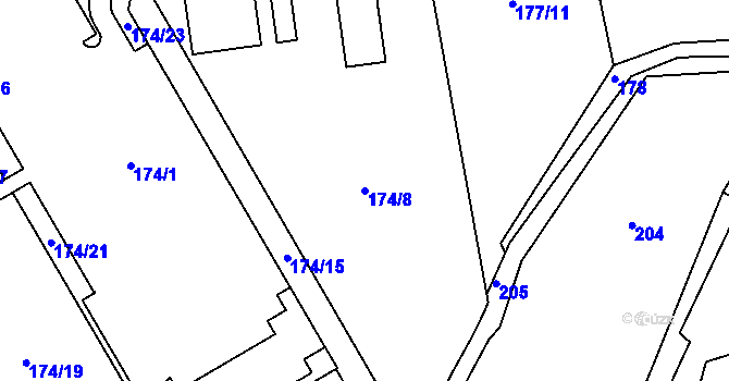 Parcela st. 174/8 v KÚ Lyžbice, Katastrální mapa