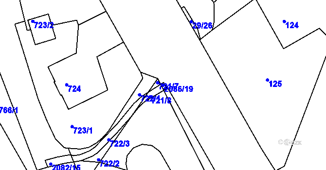 Parcela st. 2086/19 v KÚ Lyžbice, Katastrální mapa