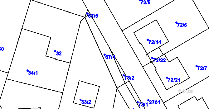 Parcela st. 67/4 v KÚ Lyžbice, Katastrální mapa