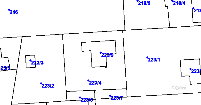 Parcela st. 223/9 v KÚ Lyžbice, Katastrální mapa