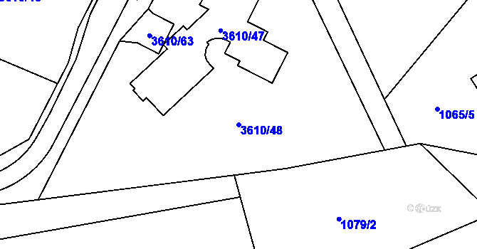 Parcela st. 3610/48 v KÚ Lyžbice, Katastrální mapa