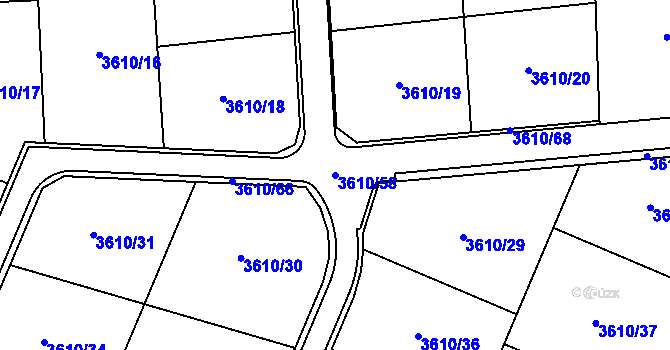 Parcela st. 3610/58 v KÚ Lyžbice, Katastrální mapa