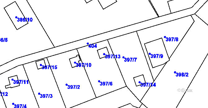 Parcela st. 397/13 v KÚ Lyžbice, Katastrální mapa