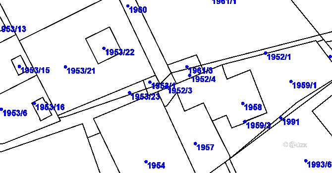 Parcela st. 1952/3 v KÚ Lyžbice, Katastrální mapa