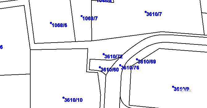 Parcela st. 3610/72 v KÚ Lyžbice, Katastrální mapa