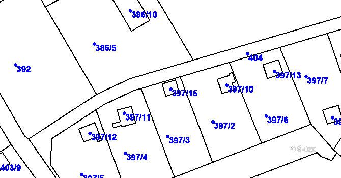 Parcela st. 397/15 v KÚ Lyžbice, Katastrální mapa