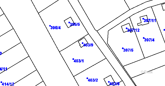 Parcela st. 403/9 v KÚ Lyžbice, Katastrální mapa