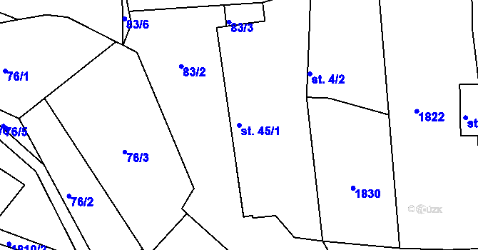 Parcela st. 45/1 v KÚ Třískolupy pod Přimdou, Katastrální mapa