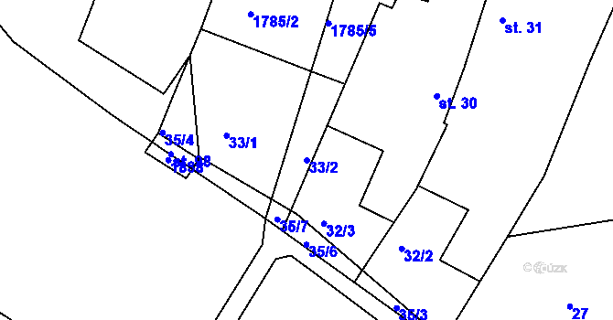 Parcela st. 33/2 v KÚ Třískolupy pod Přimdou, Katastrální mapa