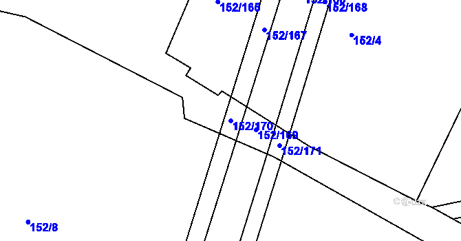 Parcela st. 152/170 v KÚ Třískolupy, Katastrální mapa