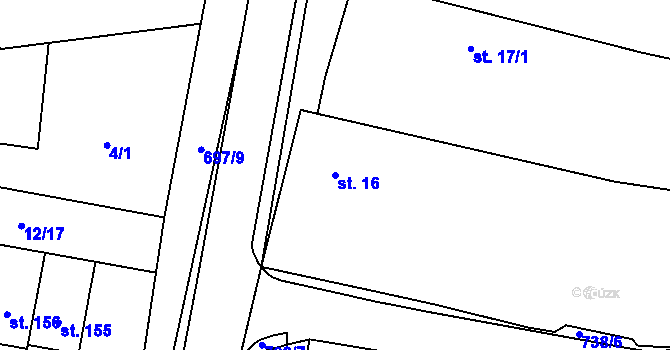 Parcela st. 16 v KÚ Třtěnice, Katastrální mapa