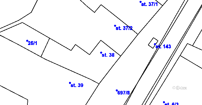 Parcela st. 38 v KÚ Třtěnice, Katastrální mapa