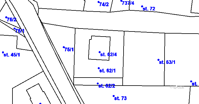 Parcela st. 62/4 v KÚ Třtěnice, Katastrální mapa