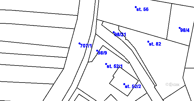 Parcela st. 98/9 v KÚ Třtěnice, Katastrální mapa