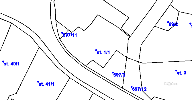 Parcela st. 1/1 v KÚ Třtěnice, Katastrální mapa