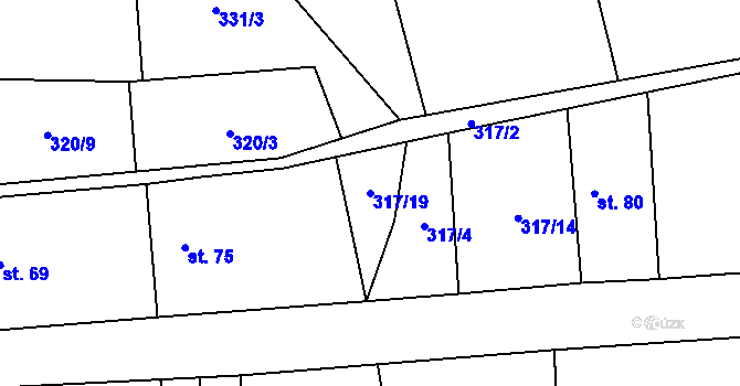 Parcela st. 317/19 v KÚ Třtěnice, Katastrální mapa
