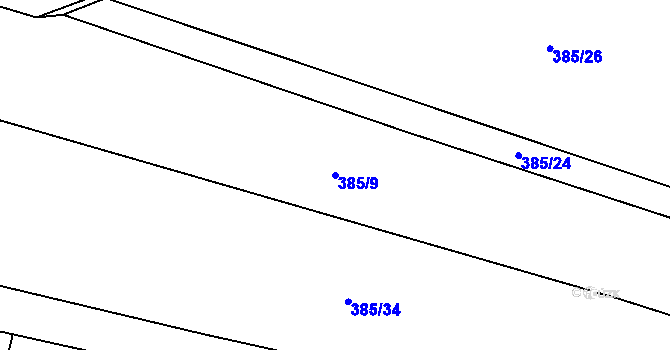 Parcela st. 385/9 v KÚ Třtěnice, Katastrální mapa