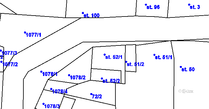 Parcela st. 52/1 v KÚ Třtěno, Katastrální mapa