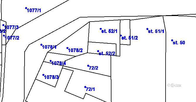 Parcela st. 52/2 v KÚ Třtěno, Katastrální mapa