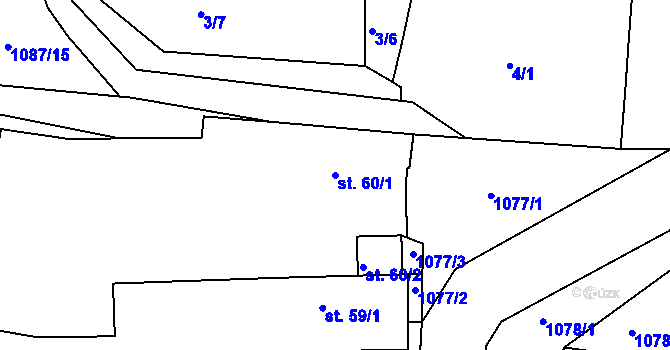Parcela st. 60/1 v KÚ Třtěno, Katastrální mapa