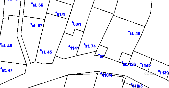 Parcela st. 74 v KÚ Třtěno, Katastrální mapa