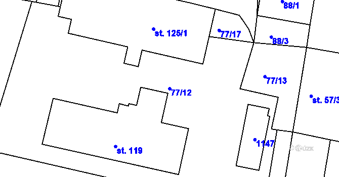 Parcela st. 77/12 v KÚ Třtěno, Katastrální mapa