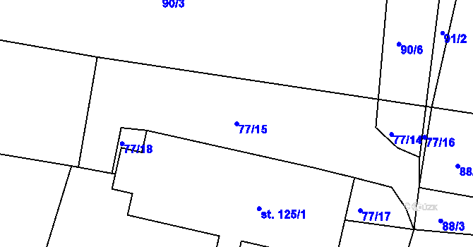 Parcela st. 77/15 v KÚ Třtěno, Katastrální mapa