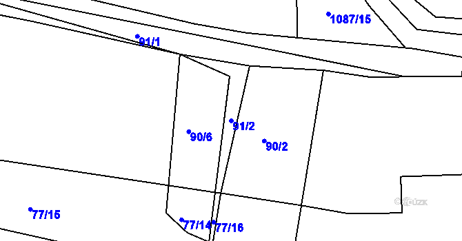 Parcela st. 91/2 v KÚ Třtěno, Katastrální mapa