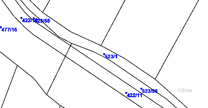 Parcela st. 523/1 v KÚ Třtěno, Katastrální mapa