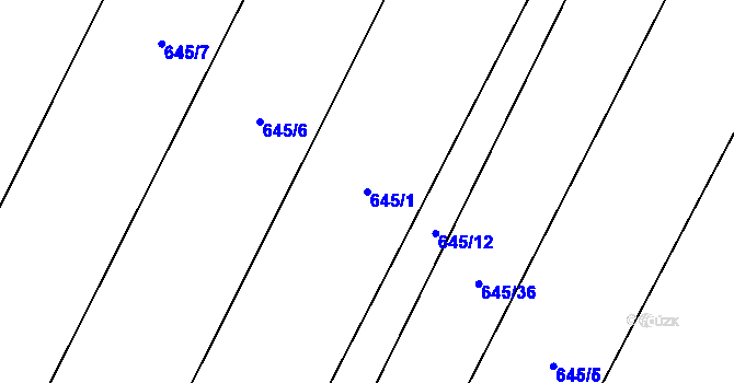Parcela st. 645/1 v KÚ Třtěno, Katastrální mapa