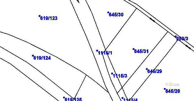 Parcela st. 1115/1 v KÚ Třtěno, Katastrální mapa