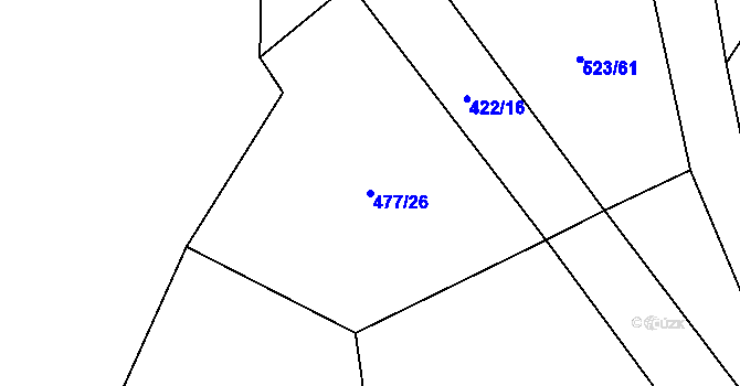 Parcela st. 477/26 v KÚ Třtěno, Katastrální mapa