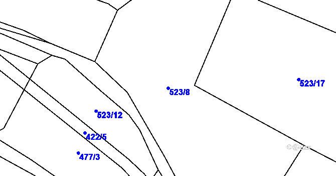 Parcela st. 523/8 v KÚ Třtěno, Katastrální mapa