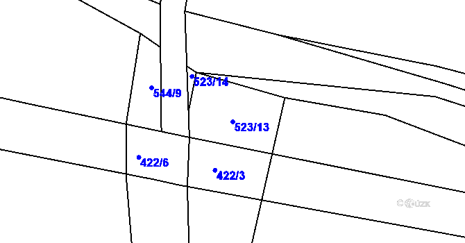 Parcela st. 523/13 v KÚ Třtěno, Katastrální mapa