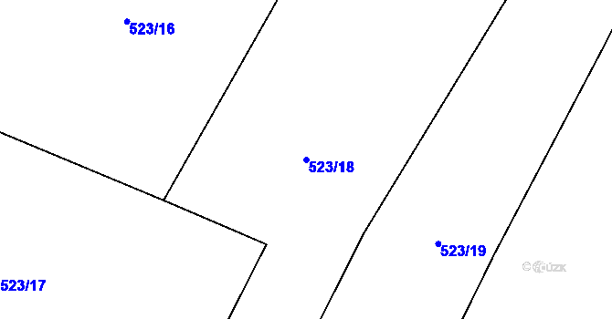 Parcela st. 523/18 v KÚ Třtěno, Katastrální mapa