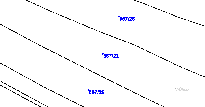 Parcela st. 567/22 v KÚ Třtěno, Katastrální mapa