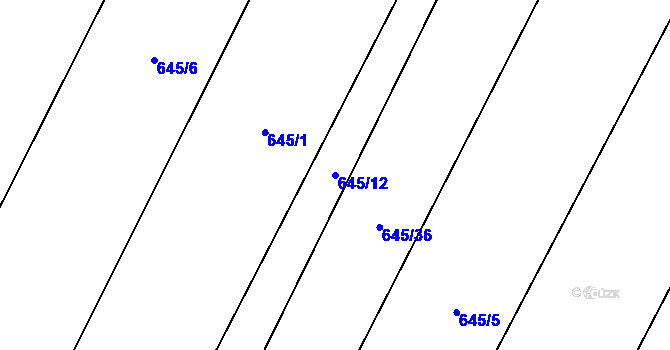 Parcela st. 645/12 v KÚ Třtěno, Katastrální mapa