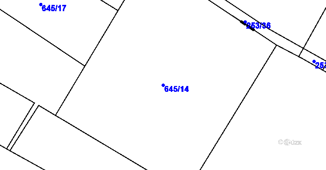 Parcela st. 645/14 v KÚ Třtěno, Katastrální mapa