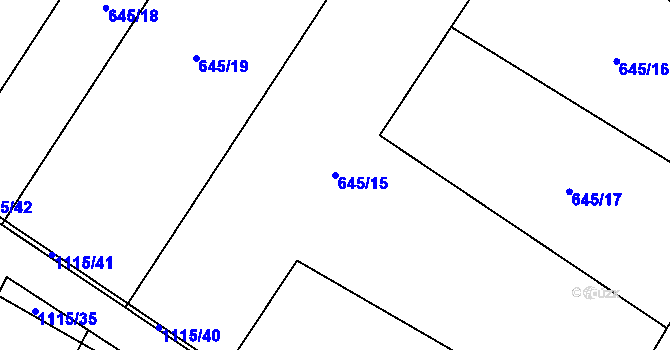 Parcela st. 645/15 v KÚ Třtěno, Katastrální mapa