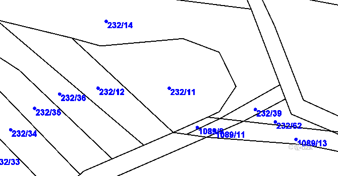 Parcela st. 232/11 v KÚ Třtěno, Katastrální mapa
