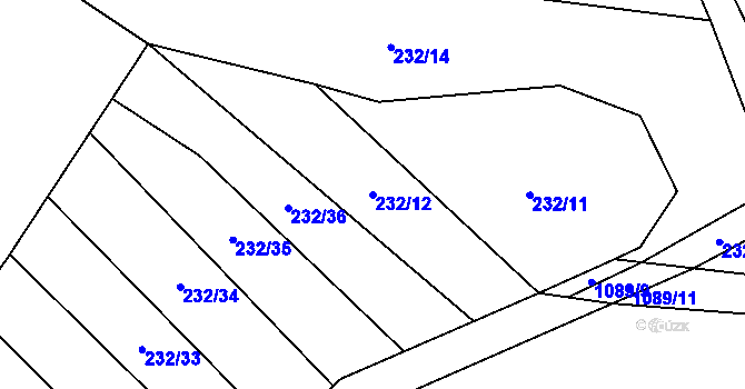 Parcela st. 232/12 v KÚ Třtěno, Katastrální mapa